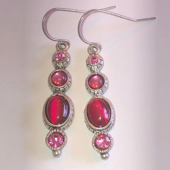 Elegant Pink CZ Rhinestone Boho Dangle Earrings - Picture 1 of 3